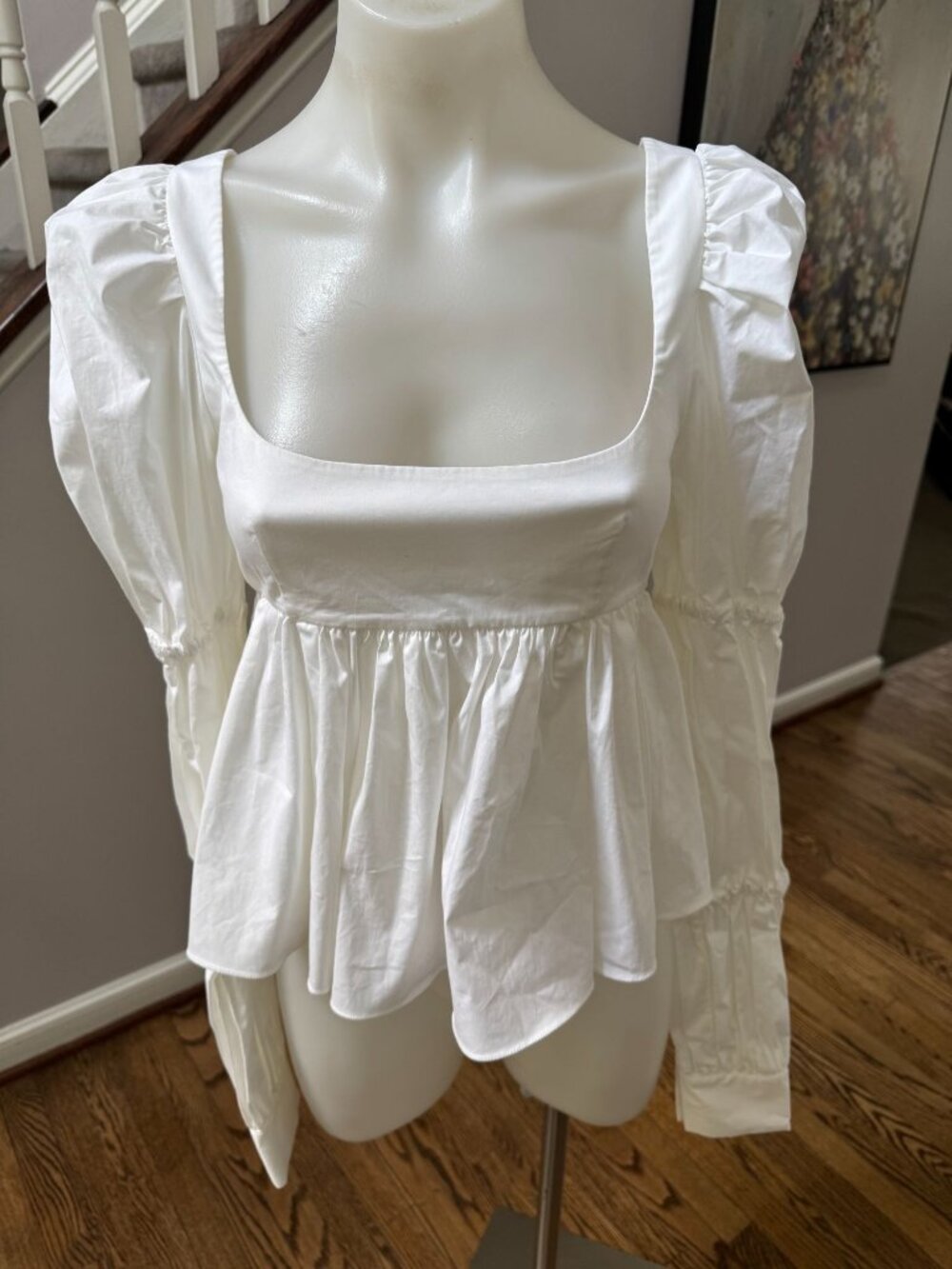 NWT BROCK Collection Italy White Ruffled Cotton Blouse Top Size 0